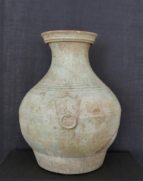 F011, Iridescent hu vase with lead glaze and taotie pattern