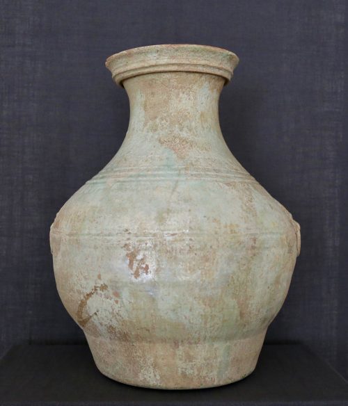 F011, Iridescent hu vase with lead glaze and taotie pattern, side